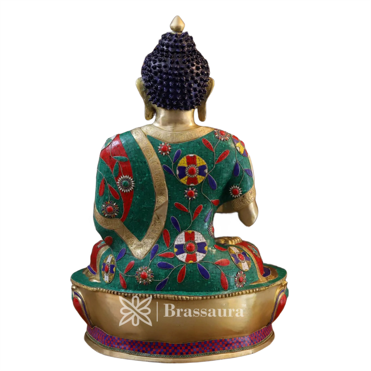 Brass Gem Stone Work Standing Buddha Weight 94.2 Kg Height 45.5 Inch
