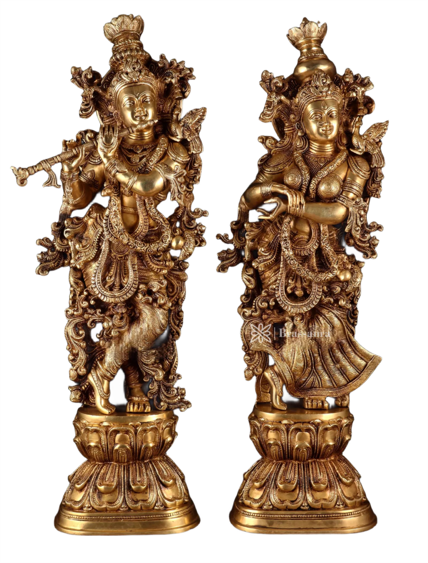 Brassaura™ Pure Brass Superfine Radha Krishna Statue Set – Height 30 Inches & Weight 40 Kgs | Divine Love & Devotion Idol