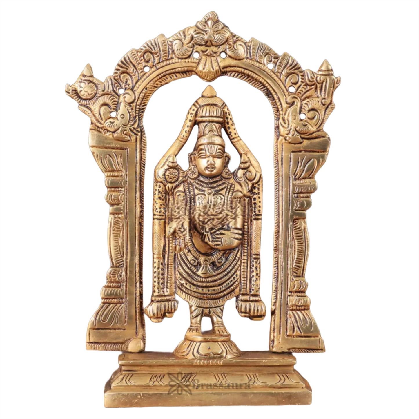 Brassaura™ Brass Tirupati Balaji Lord Venkateshwara Idol – 6.5 Inches, 0.8 Kg | Handcrafted Temple & Home Decor