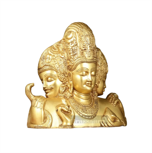 Brassaura™ Brass Superfine Trimurti Bust Statue – Brahma, Vishnu & Mahesh | 9.5 Inch, 4.6 Kgs