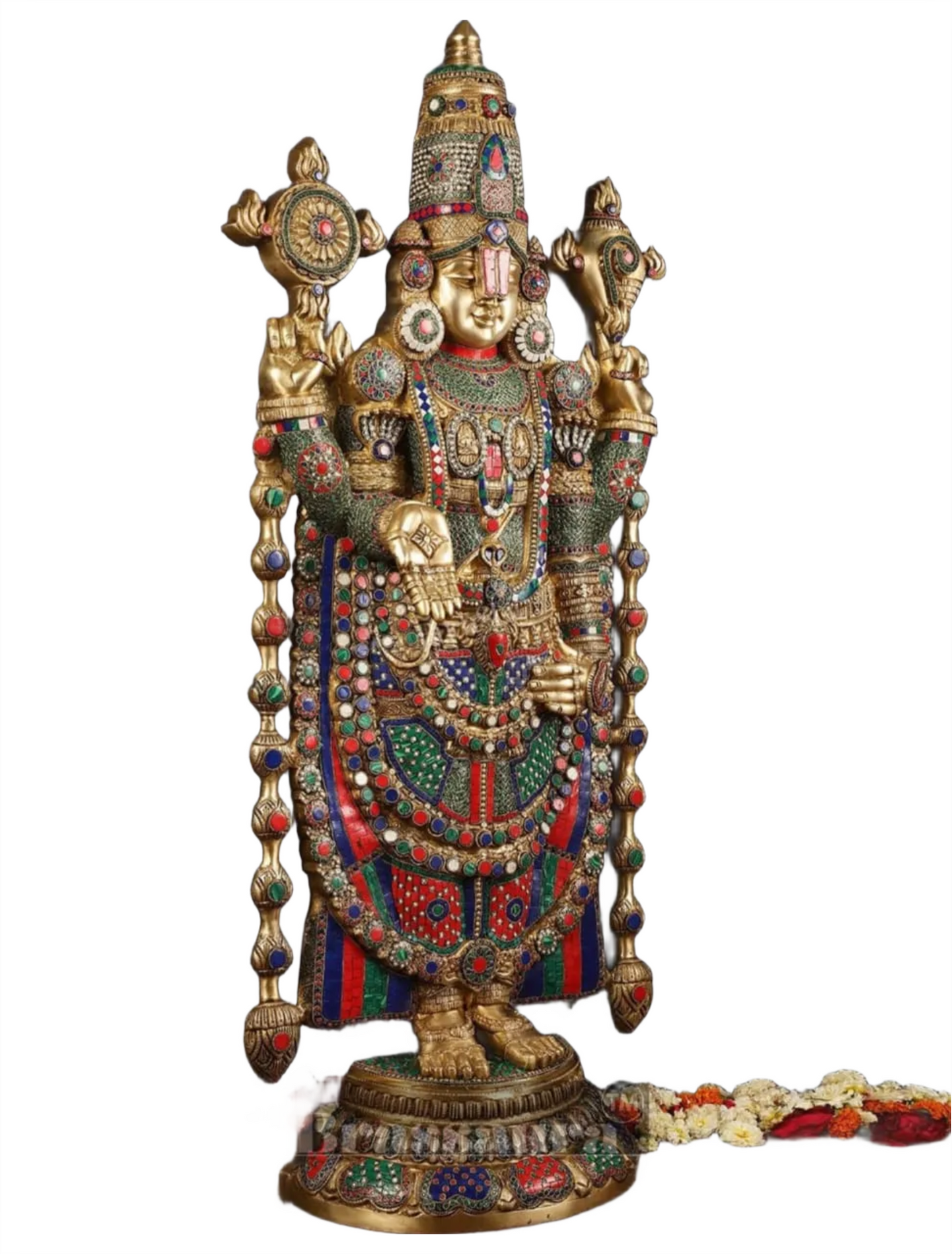 Brassaura™ Majestic Brass Lord Venkateshwara Idol with Stonework – 48 Inches, 49 Kgs