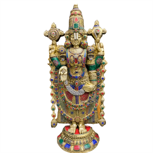 Brassaura™ Pure Brass Tirupati Balaji Idol with Stonework – 48 Inches, 49 Kgs