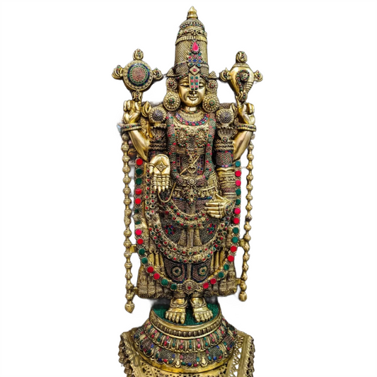 Brassaura™ Pure Brass Tirupati Balaji Idol with Stonework – 48 Inches, 49 Kgs