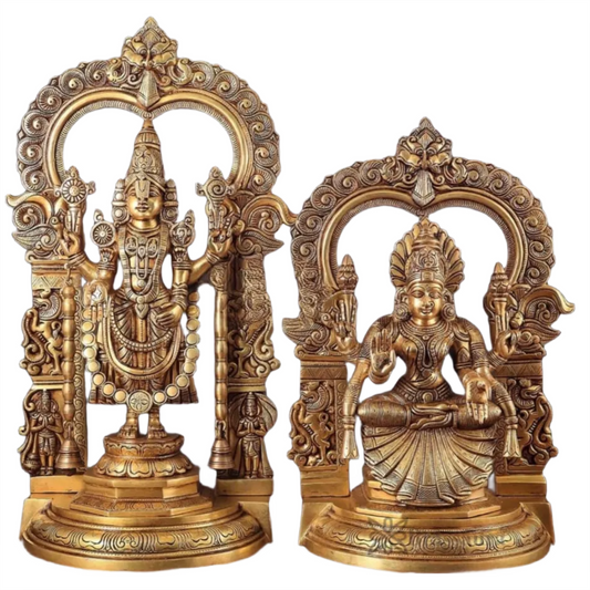 Brassaura™ Brass Tirupati Balaji & Padmavathi Thayar Idol Set – Height 22 & 18 Inches, Total Weight 27.5 Kgs | Divine Temple Decor