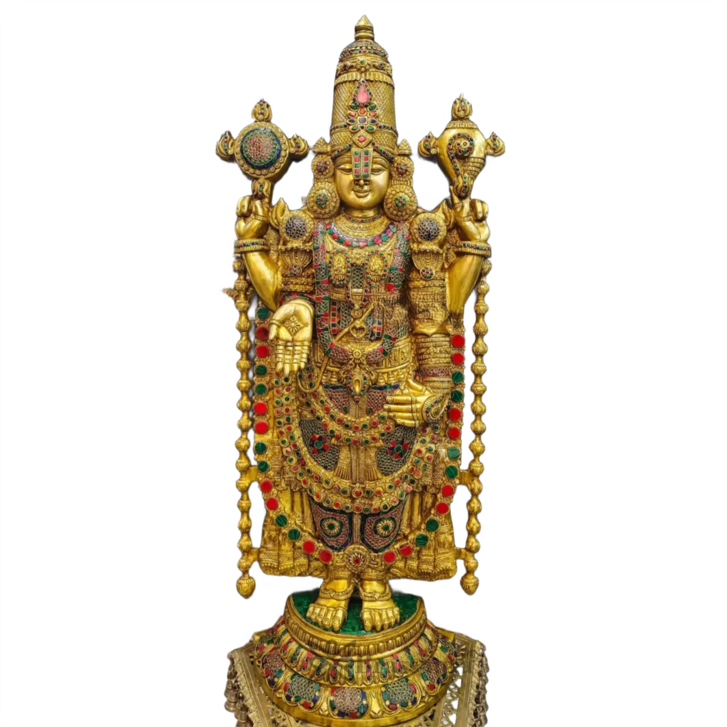 Brassaura™ Pure Brass Tirupati Balaji Idol with Stonework – 48 Inches, 49 Kgs