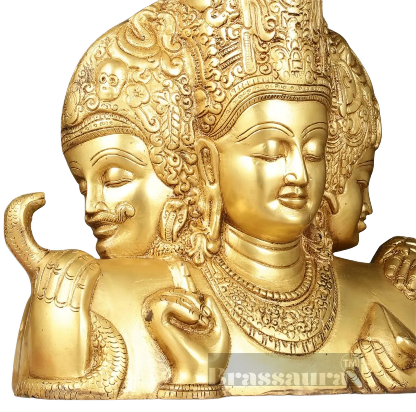 Brassaura™ Brass Superfine Trimurti Bust Statue – Brahma, Vishnu & Mahesh | 9.5 Inch, 4.6 Kgs