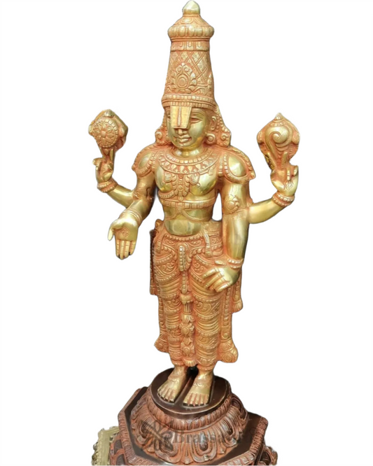 Brassaura™ Large Brass Lord Venkateshwara Statue with Golden & Red Sandstone Finish – 40 Inches, 41 Kgs
