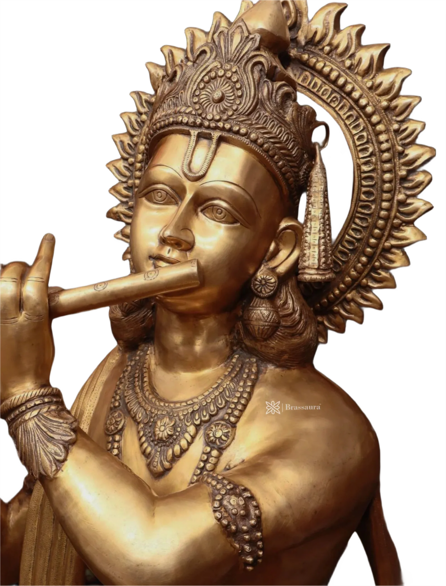 Brassaura™ Life-Size Lord Krishna Brass Statue – Height 79" | Weight 148 Kgs