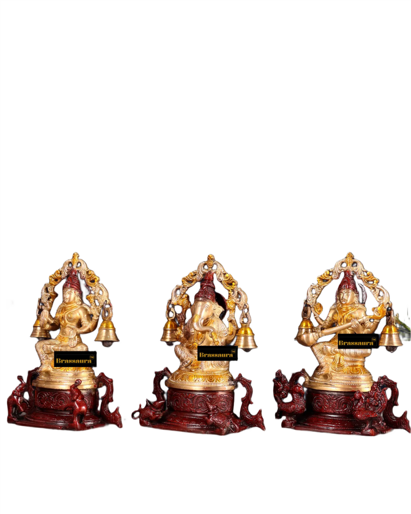 Brass Antique Lakshmi Ganesh Saraswati Height 8.2 Inches & Weight 6.51 Kgs