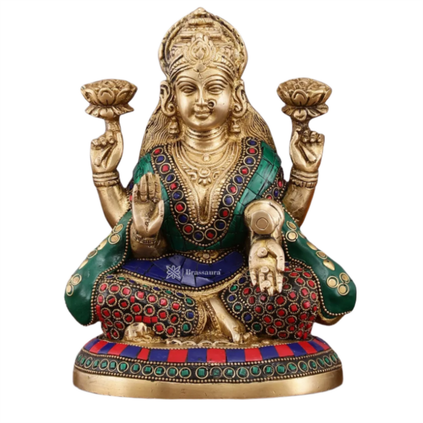 Brass Gem Stone Work Laxmi Mata for Home and Decor Height 8 Inches & Weight 3.2 Kgs