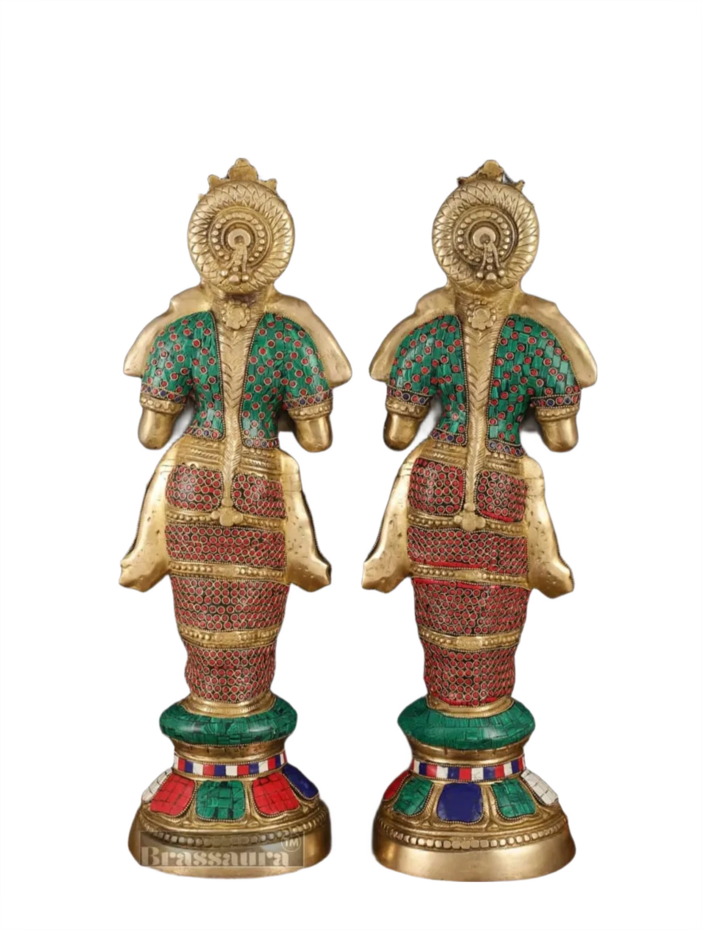 Brassaura™ Brass Deep Lakshmi Pavaai Villaku with Stonework – Height 23 Inches | Available as Single (8.5 Kgs) or Pair (17 Kgs)