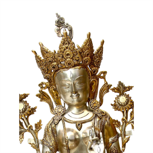 Brassaura® Ídolo de Tara Devi Sentada em Latão | Acabamento em Tom Duplo Antigo | 34 Polegadas de Altura e 33,30 kg de Peso