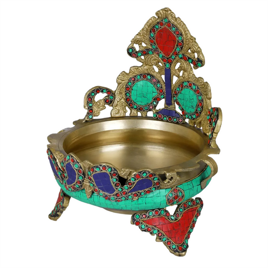 Brassaura® Designer Brass Urli with Multicolor Inlay Work | Pure Brass | Height 10 Inches & Weight 2.70 kgs