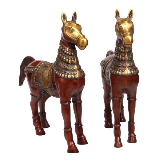 Brassaura® Pair of Horse Brass Sculptures | Handcrafted Decorative Statues | Height 20 Inches & Weight 22.10 kgs