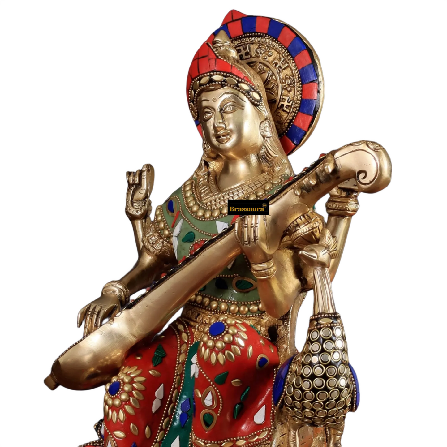 Brass Gem Stone Work Saraswati for Home and Decor Height 15 Inches & Weight 10 Kgs