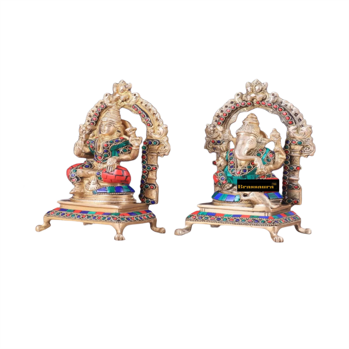 Brass Gem Stone Work Lakshmi Ganesh Height 8 Inches & Weight 4 Kgs