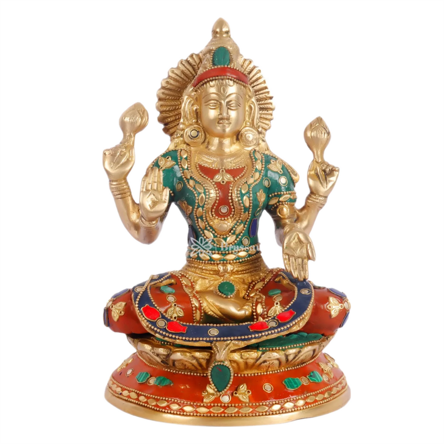 Brass Gem Stone Work Laxmi Mata for Home and Decor Height 9.3 Inches & Weight 3.5 Kgs