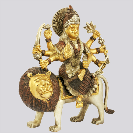 Brassaura® Maa Durga on Lion | Brass Statue | Height 9.6 Inches & Weight 3.20 kgs