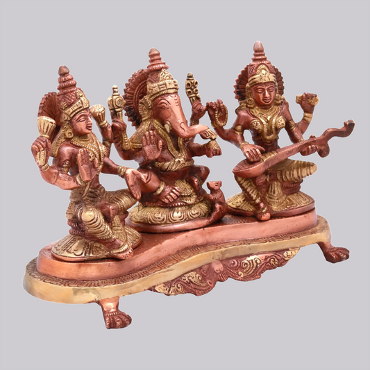 Brassaura® Lakshmi Ganesha Saraswati Trio | Brass Statue | Height 6 Inches & Weight 3 kgs