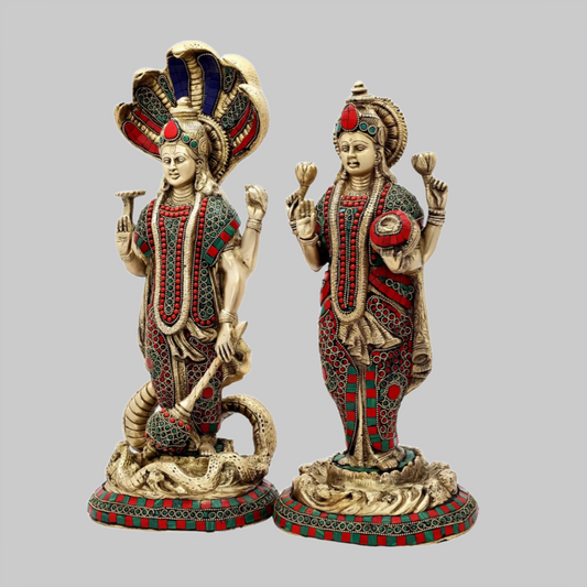 Brassaura® Brass Vishnu Lakshmi Statue with Inlay Work | Height 17.91 Inches & Weight 14.40 kg