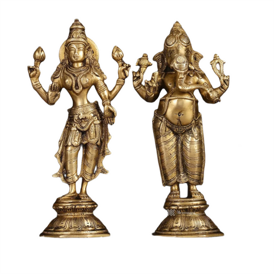 Brassaura™ Brass Laxmi Ganesha Murti – Height 10 Inches & Weight 9 Kgs | Temple & Home Idol