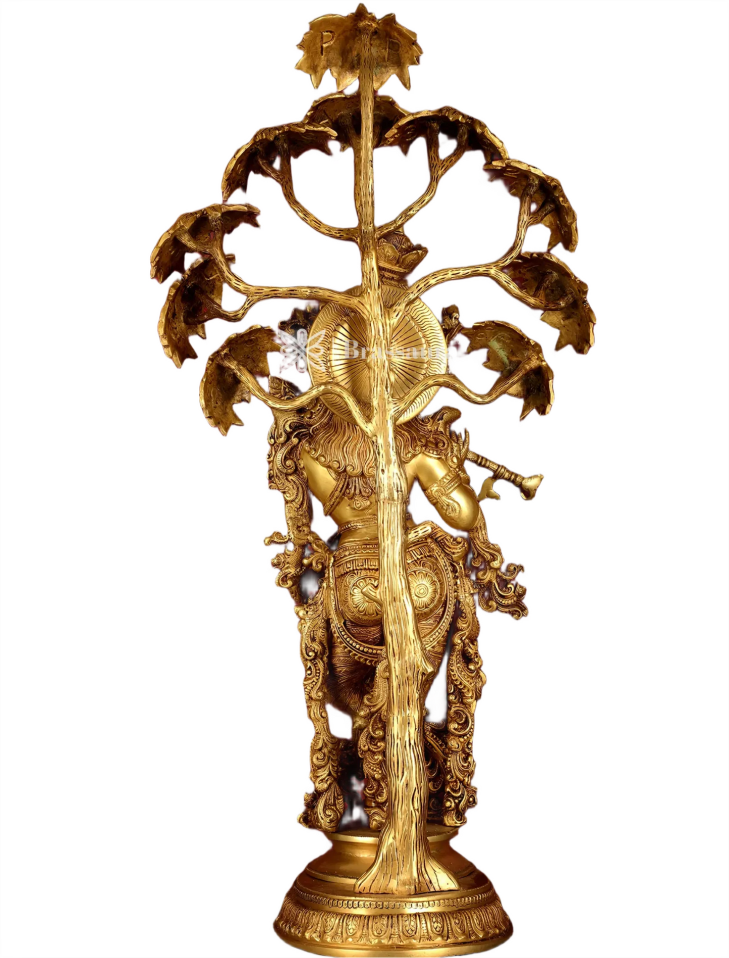 Brassaura™ Superfine Brass Krishna under Tree Sculpture – Height 35 Inches & Weight 32 Kgs