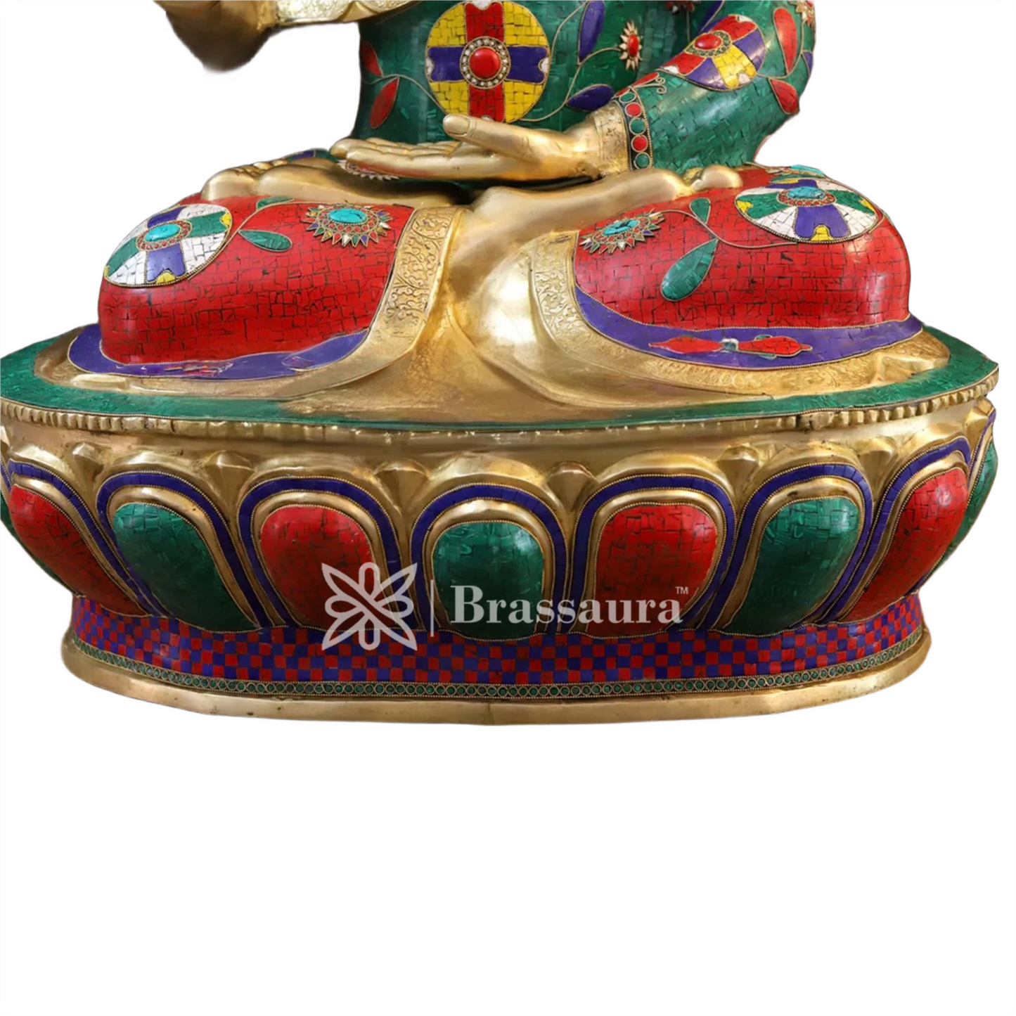 Brass Gem Stone Work Standing Buddha Weight 94.2 Kg Height 45.5 Inch