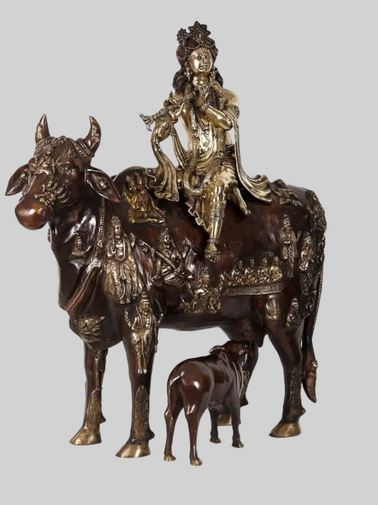 ब्रसौर® ब्रास कृष्णा नंदी प्रतिमा | ऊँचाई 43 इंच और वज़न 84.85 किलोग्राम