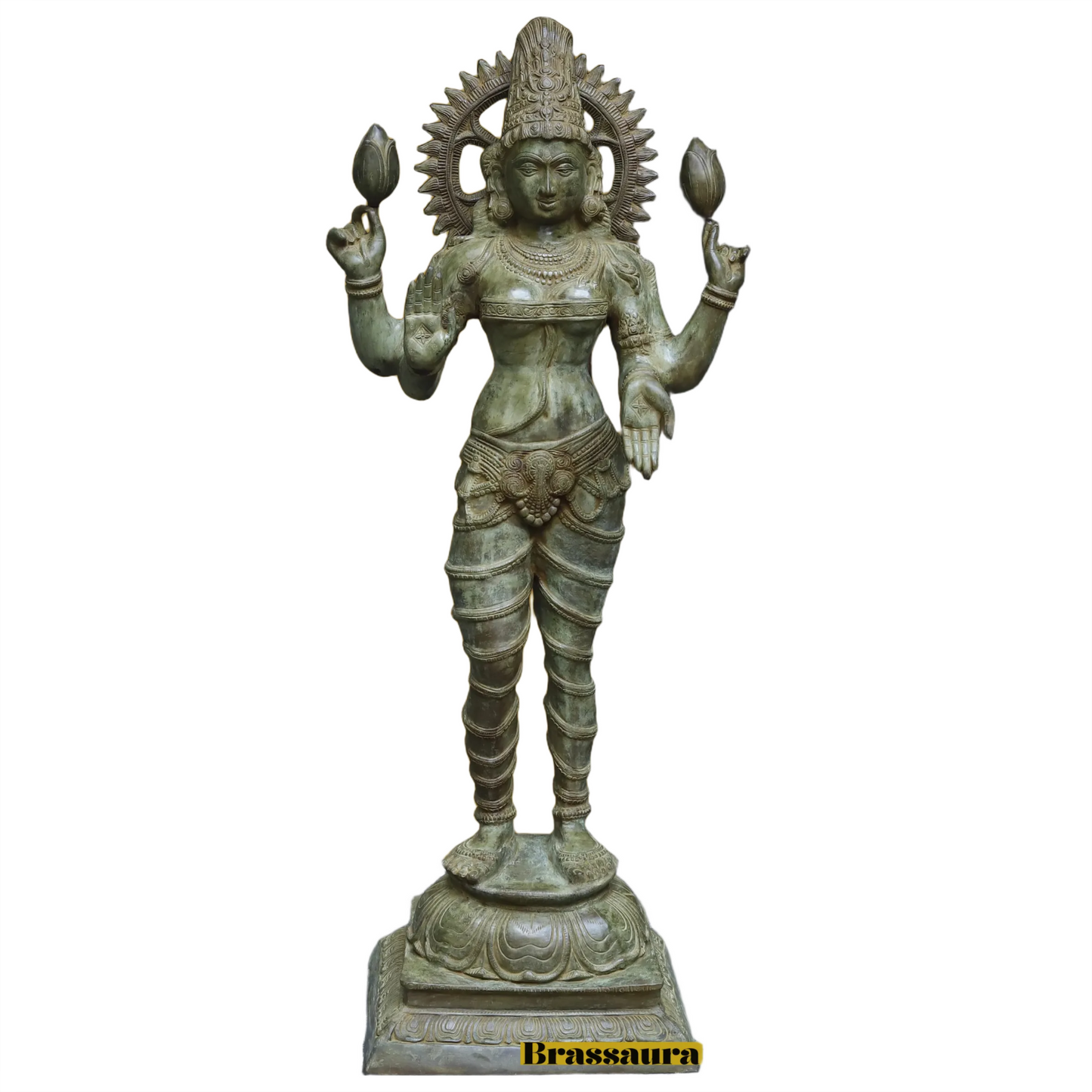 Brassaura™ Classic Brass Laxmi Murti – Height 51 Inches & Weight 49.66 Kgs | Spiritual Home Idol