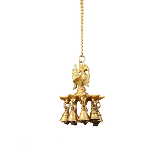 Brassaura™ Brass Hanging Peacock Diya with Chain – Height 6 Inches | Traditional Hanging Lamp, 1.1 Kgs