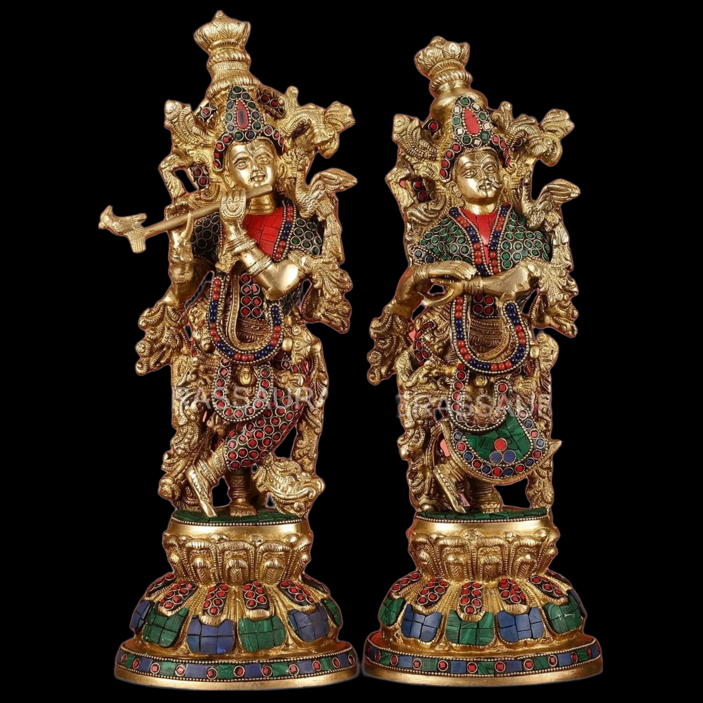 Brassaura™ Brass Radha Krishna Idol Pair with Multicolored Meenakari – Height 15 Inches & Weight 10 Kgs | Elegant Devotional Statue
