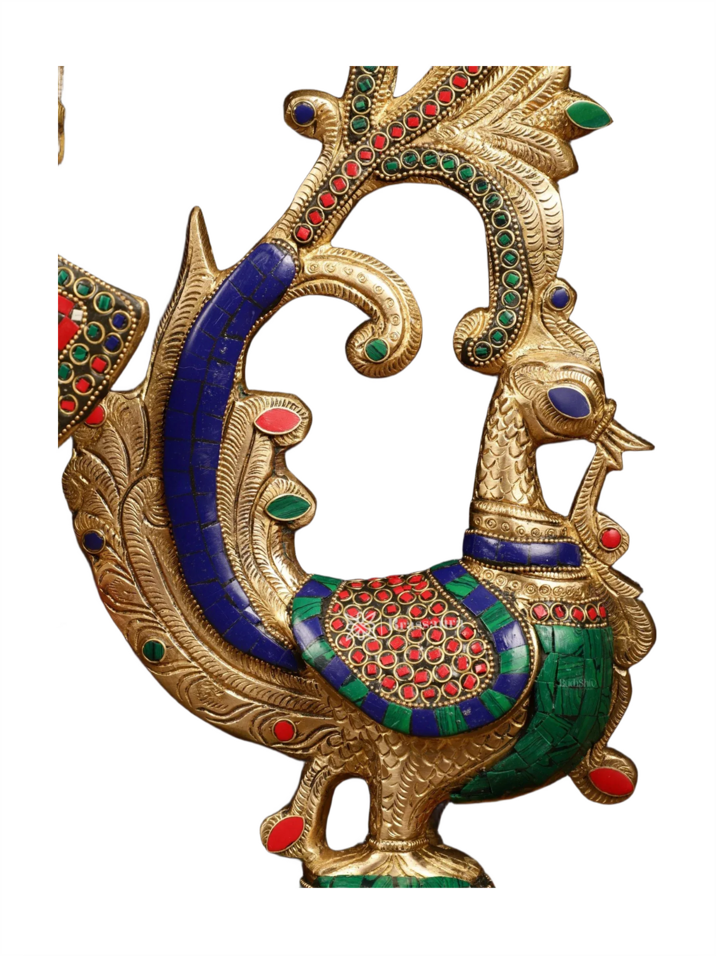 Brassaura™ Brass Radha Krishna Statue with Peacock Temple Arch – 45 Inch Height, 67 Kg | Meenakari Hindu Temple Decor