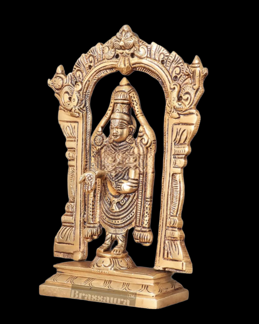 Brassaura™ Brass Tirupati Balaji Lord Venkateshwara Idol – 6.5 Inches, 0.8 Kg | Handcrafted Temple & Home Decor
