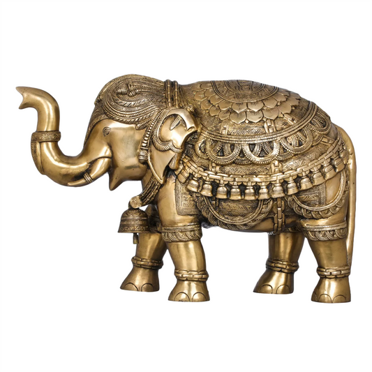 Brassaura® Majestic Pair of Ornate Brass Elephants | Pure Brass | Height 14.5 Inches & Weight 39.30 kgs
