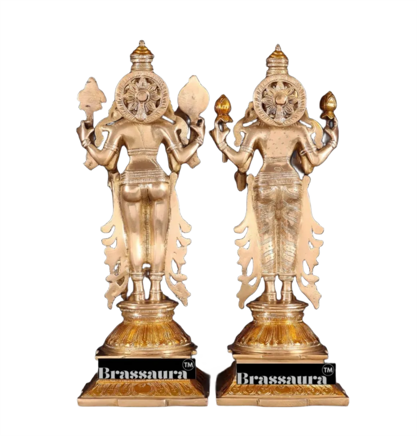 Brassaura™ Pure Brass Standing Vishnu Idol Set – 9.5kg, 14-Inch – Chola-Style Lord Vishnu, Lakshmi with Elephant & Garuda in Dual-Tone Gold Finish