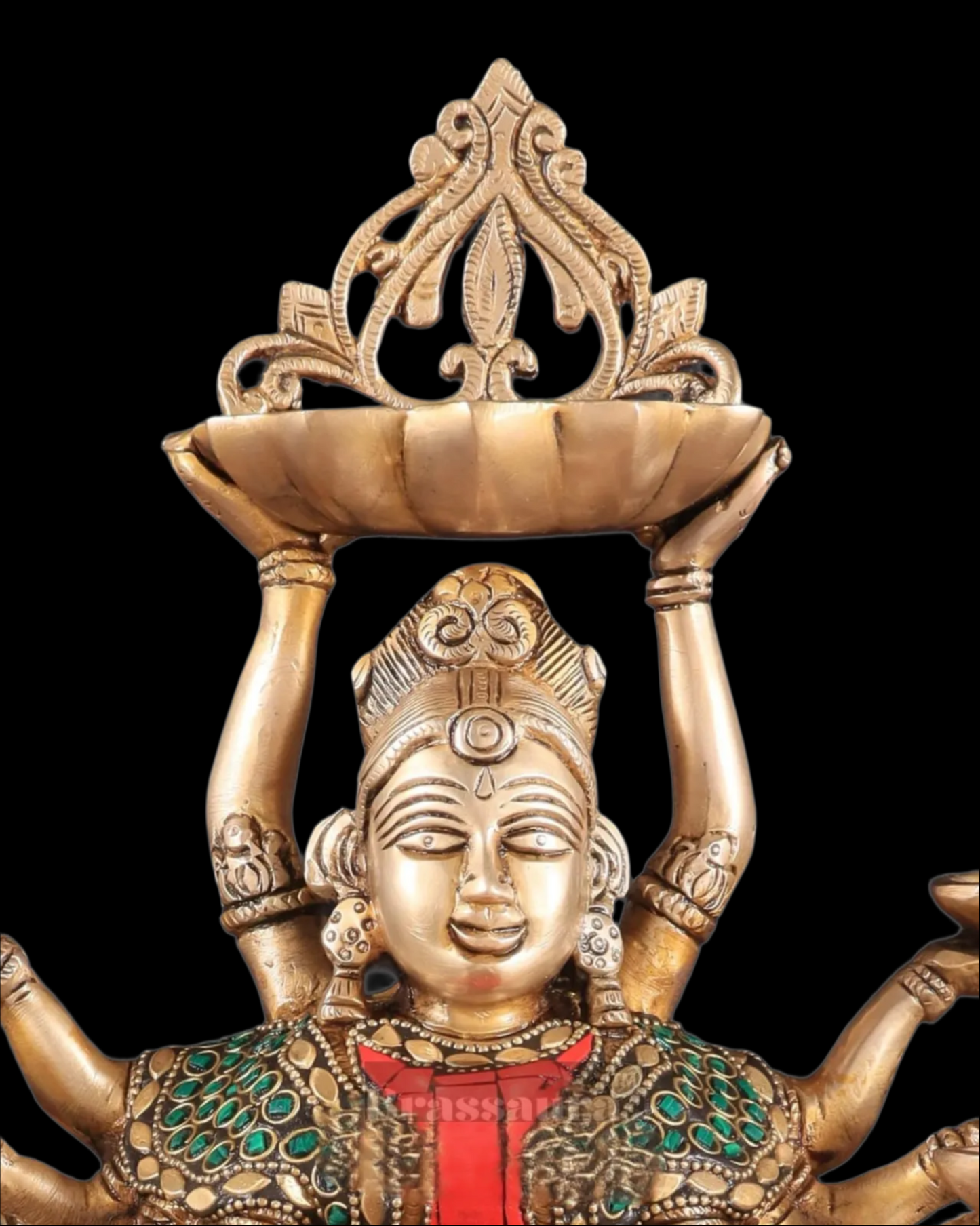 Brassaura™ Brass Deep Lakshmi Idol with Ten Hands – Height 15 Inches | Handcrafted Goddess Statue, 4 Kgs
