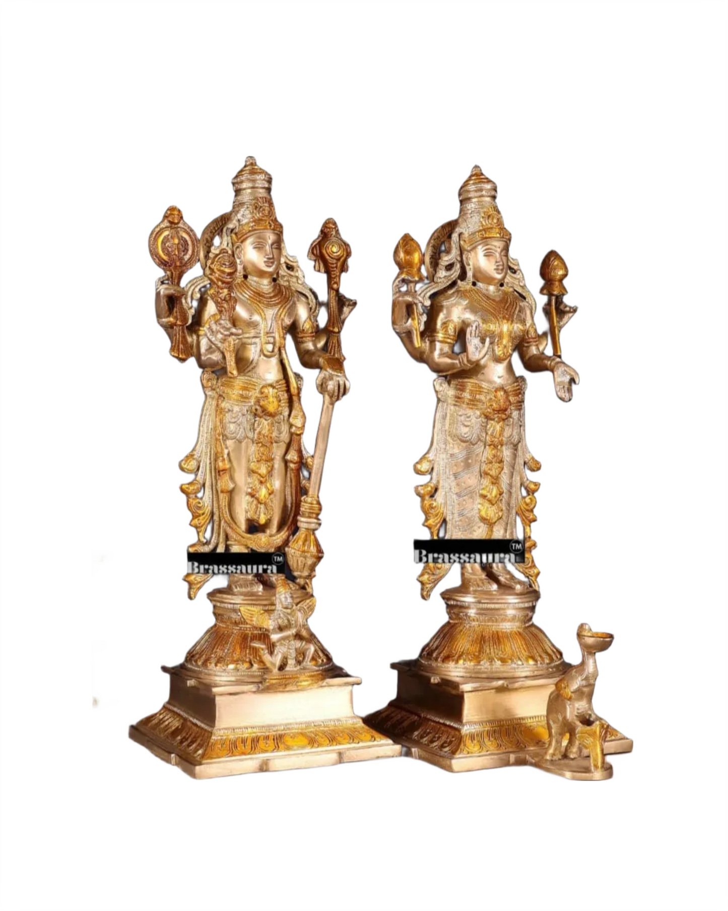 Brassaura™ Pure Brass Standing Vishnu Idol Set – 9.5kg, 14-Inch – Chola-Style Lord Vishnu, Lakshmi with Elephant & Garuda in Dual-Tone Gold Finish