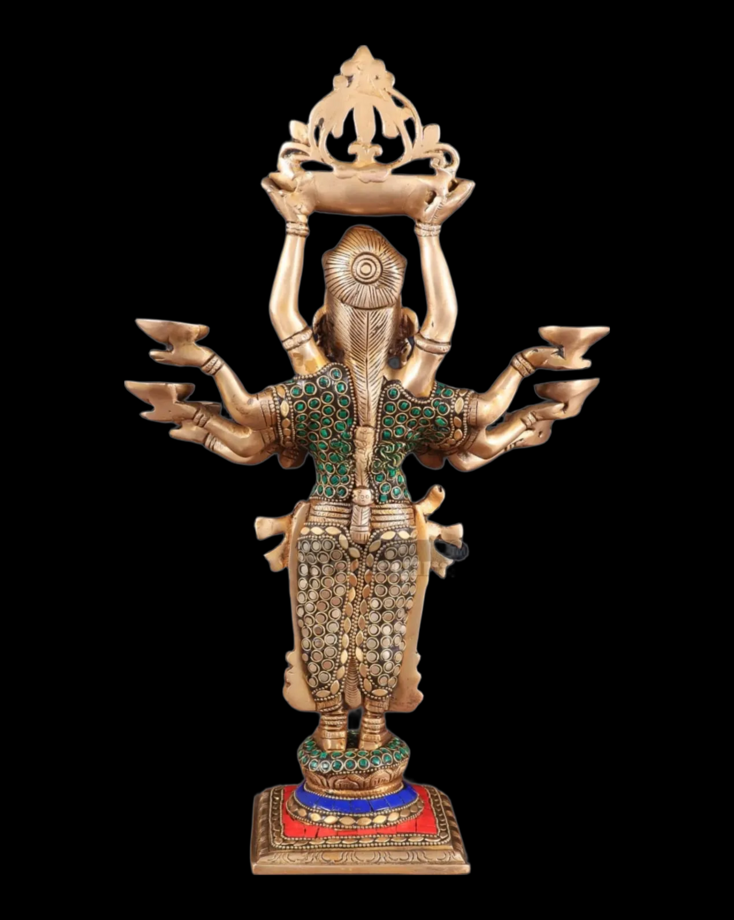 Brassaura™ Brass Deep Lakshmi Idol with Ten Hands – Height 15 Inches | Handcrafted Goddess Statue, 4 Kgs