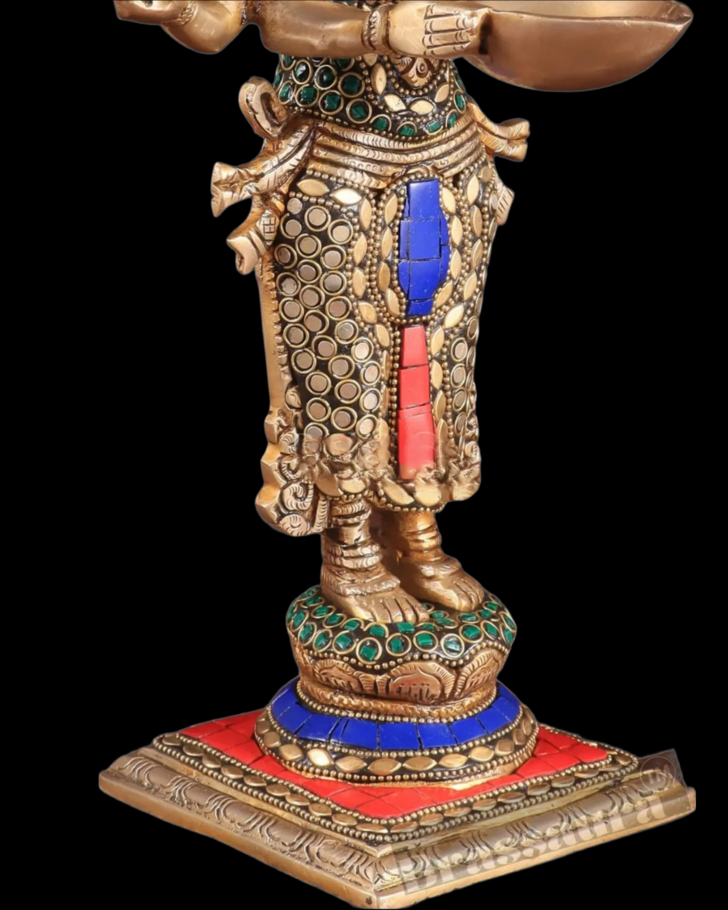 Brassaura™ Brass Deep Lakshmi Idol with Ten Hands – Height 15 Inches | Handcrafted Goddess Statue, 4 Kgs