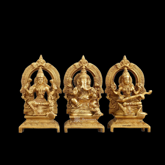 Brassaura™ Brass Antique Laxmi Ganesha Saraswati Murti – Height 7 Inches & Weight 5 Kgs | Home & Temple Idol