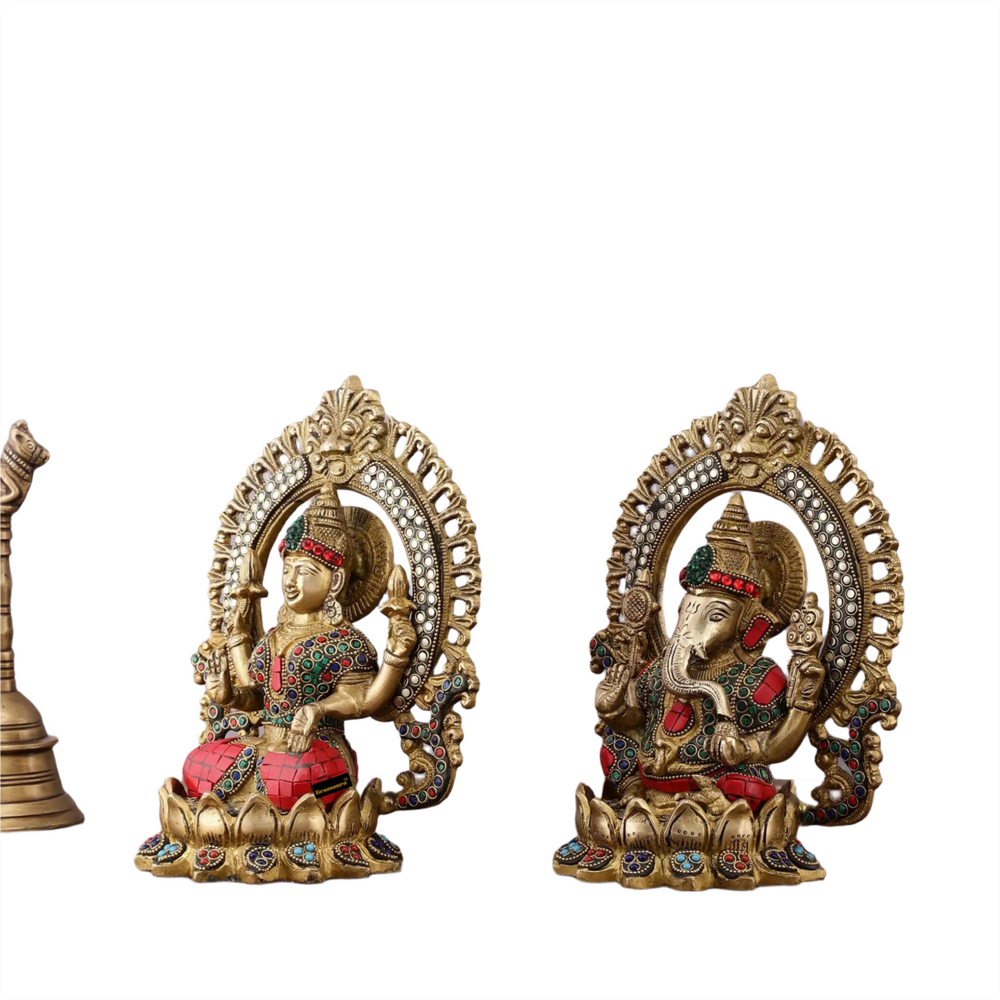 Brass Gem Stone Work Lakshmi Ganesh Height 9.5 Inches & Weight 6.8 Kgs