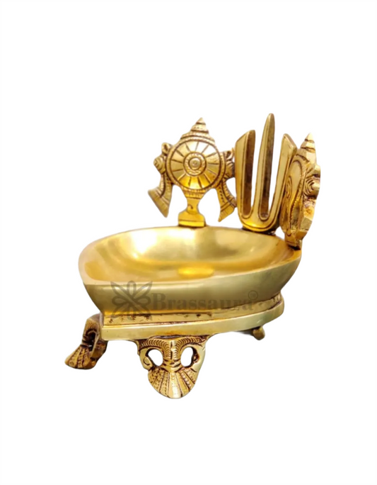 Brassaura™ Handcrafted Brass Shanku Chakra Namah Diya – Height 5 Inches | Traditional Oil Lamp, 1.5 Kgs
