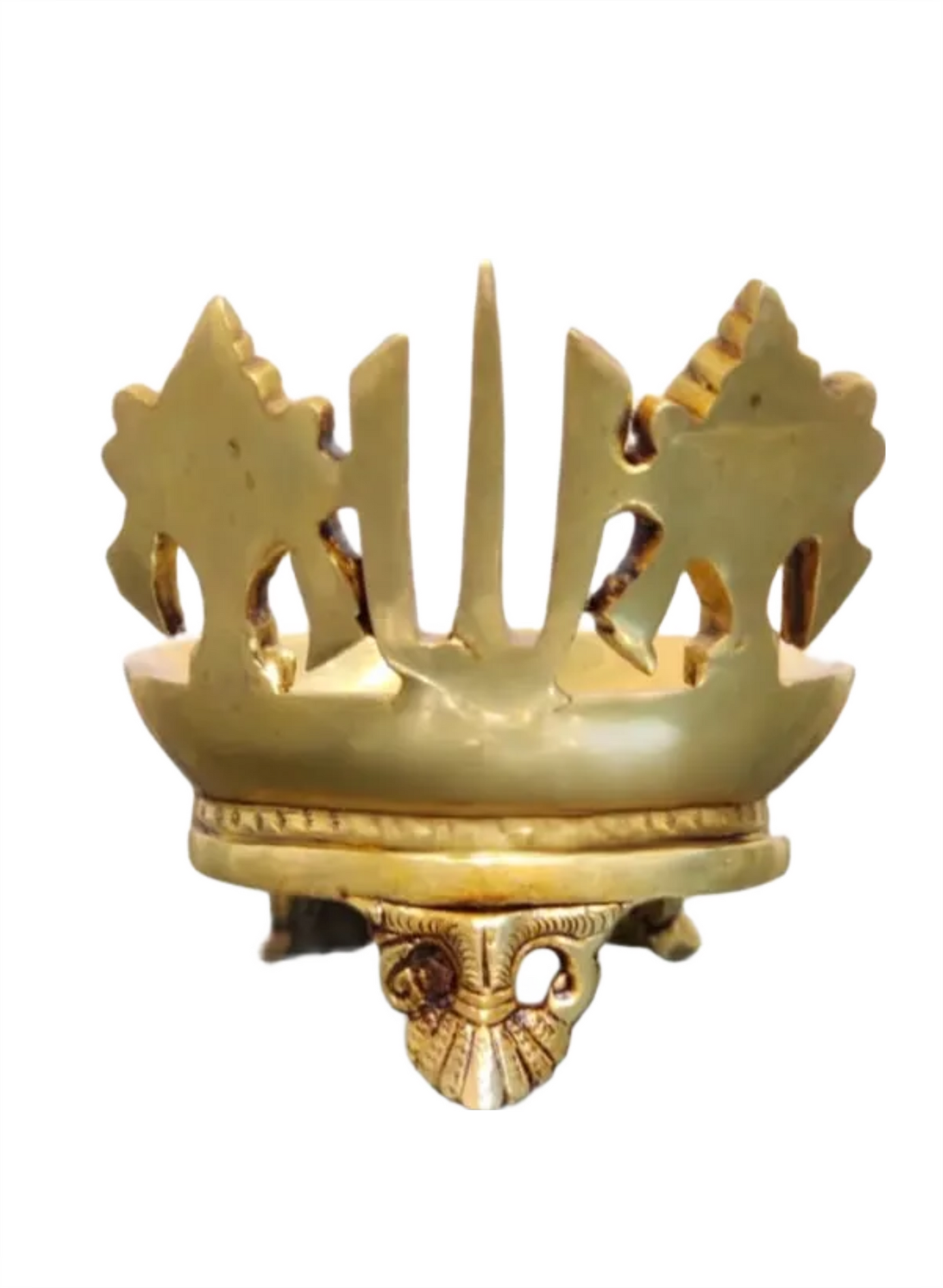 Brassaura™ Handcrafted Brass Shanku Chakra Namah Diya – Height 5 Inches | Traditional Oil Lamp, 1.5 Kgs