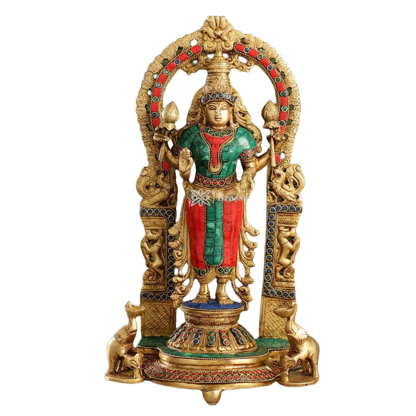 Brass Gem Stone Work Laxmi Mata for Home and Decor Height 10.5 Inches & Weight 6 Kgs