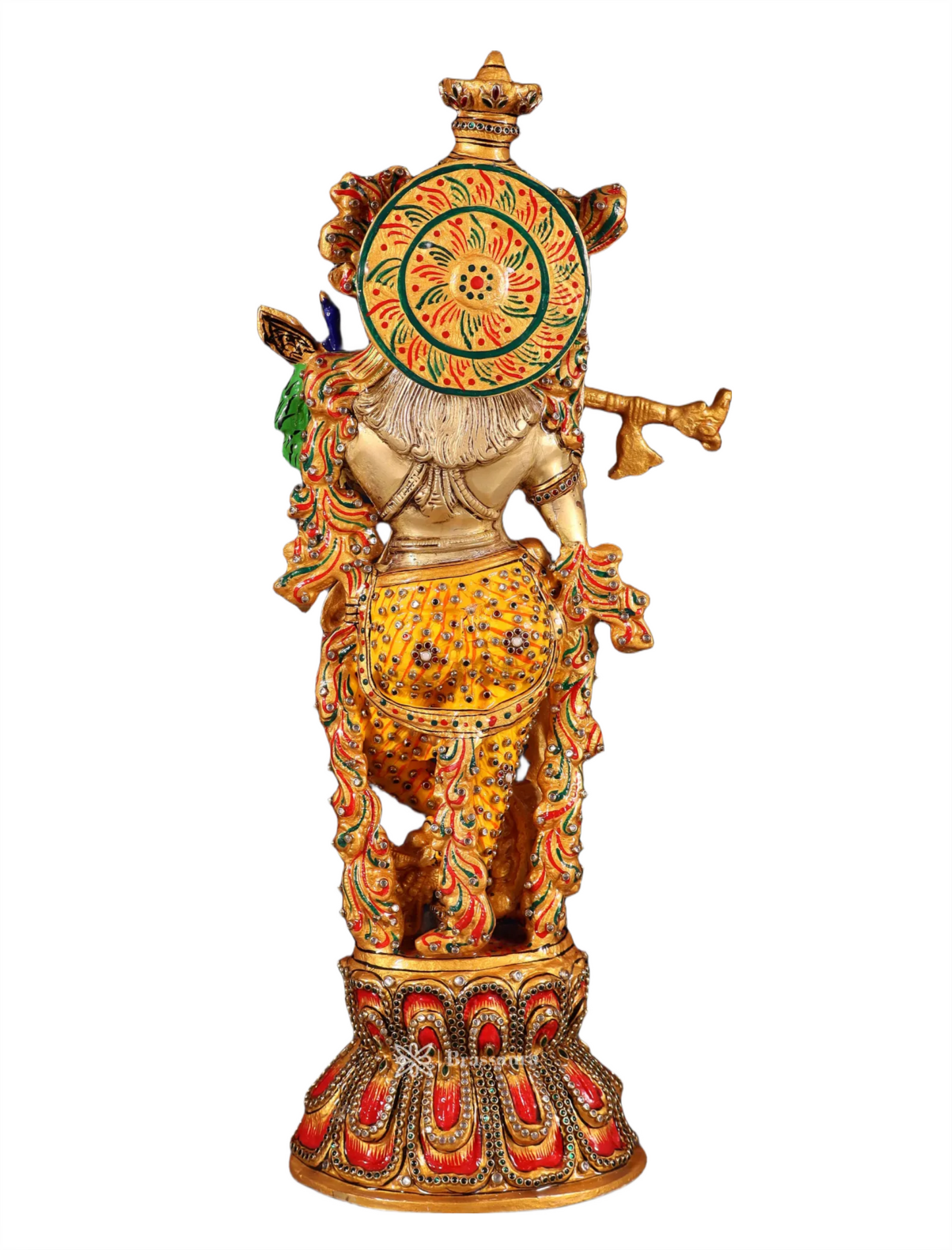 Brassaura™ Brass Krishna Statue with Natural Stones – Height 21" | Weight 9 Kgs