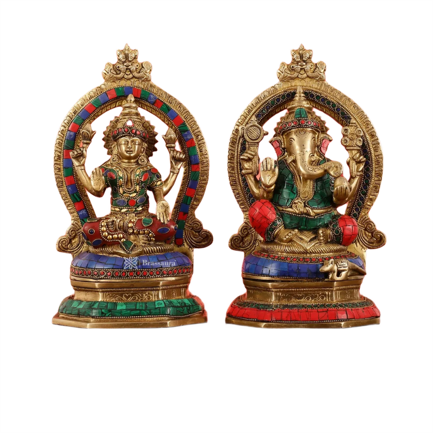 Brass Gem Stone Work Lakshmi Ganesh Height 11 Inches & Weight 7 Kgs