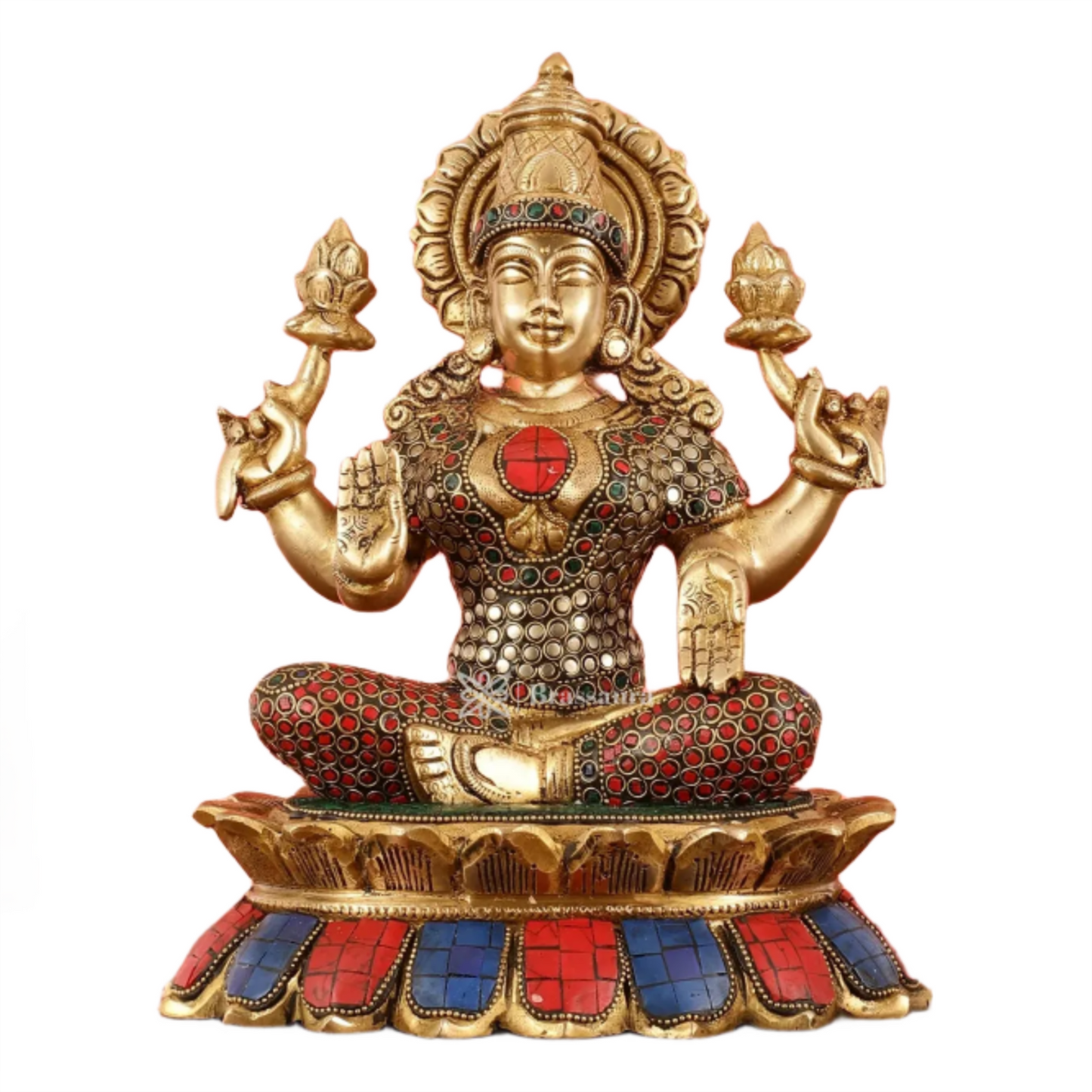 Brass Gem Stone Work Laxmi Mata for Home and Decor Height 11 Inches & Weight 7 Kgs