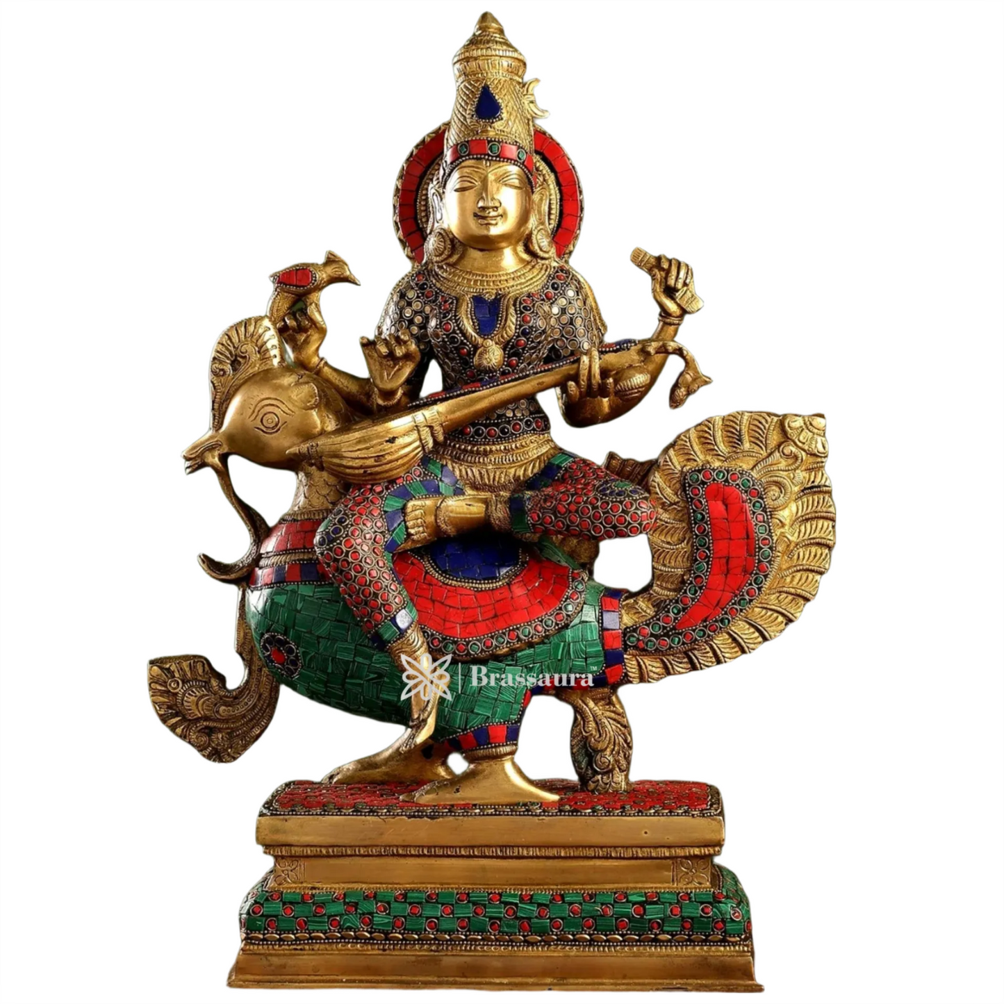 Brass Gem Stone Work Saraswati for Home and Decor Height 20 Inches & Weight 16 Kgs