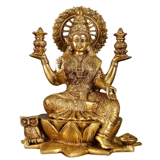 Brassaura™ Brass Laxmi Murti – Height 11 Inches & Weight 6.25 Kgs | Hindu Goddess Idol
