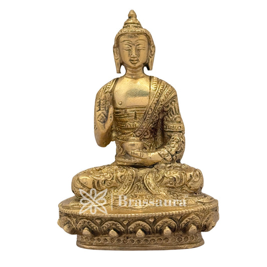 Brassaura® Brass Meditative Buddha Idol for Home Decor | Pure Superfine Brass Handcrafted Murti | Brass Statue for Home Temple, Pooja Room | Height 4.72 Inches | Weight 0.65 Kg